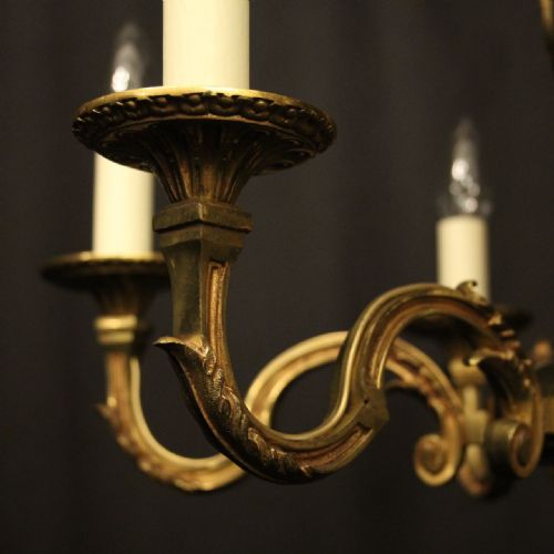 FRENCH GILDED 6 LIGHT ANTIQUE CHANDELIER - ADDITIONAL PHOTO 5