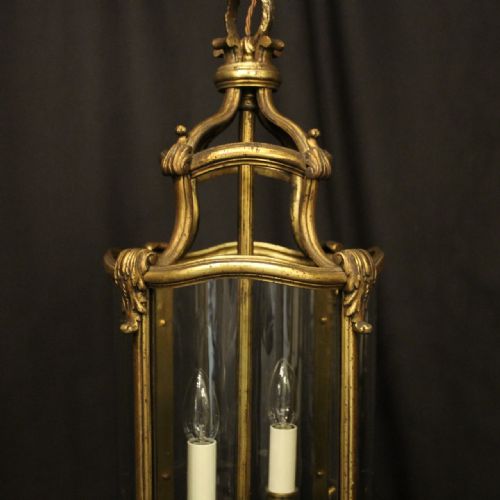 FRENCH 19TH CENTURY GILDED BRONZE CONVEX ANTIQUE HALL LANTERN - ADDITIONAL PHOTO 1
