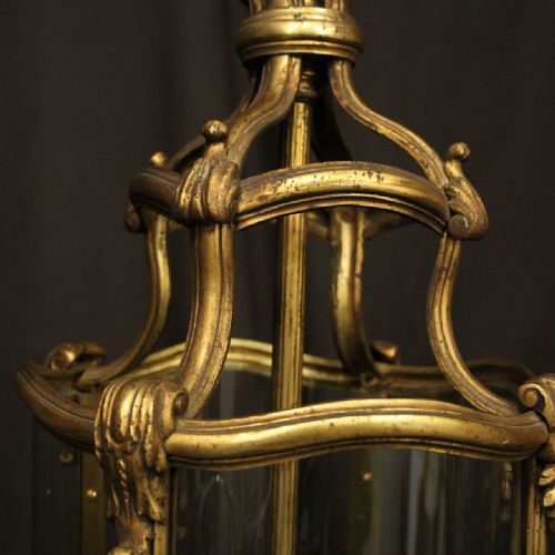 FRENCH 19TH CENTURY GILDED BRONZE CONVEX ANTIQUE HALL LANTERN - ADDITIONAL PHOTO 2