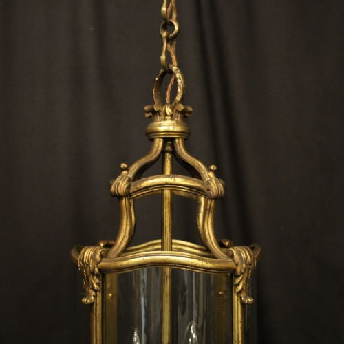 FRENCH 19TH CENTURY GILDED BRONZE CONVEX ANTIQUE HALL LANTERN - ADDITIONAL PHOTO 3