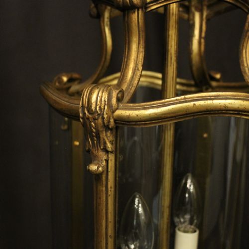 FRENCH 19TH CENTURY GILDED BRONZE CONVEX ANTIQUE HALL LANTERN - ADDITIONAL PHOTO 4