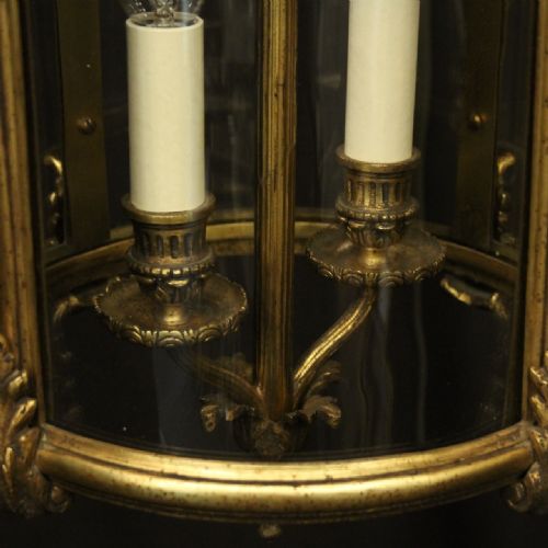 FRENCH 19TH CENTURY GILDED BRONZE CONVEX ANTIQUE HALL LANTERN - ADDITIONAL PHOTO 5