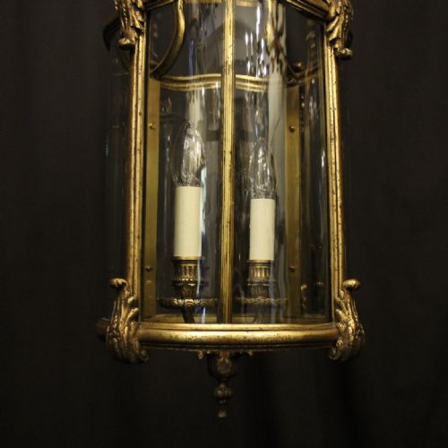 FRENCH 19TH CENTURY GILDED BRONZE CONVEX ANTIQUE HALL LANTERN - ADDITIONAL PHOTO 6