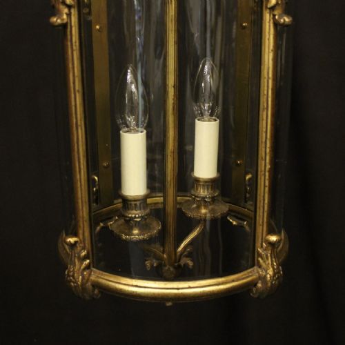 FRENCH 19TH CENTURY GILDED BRONZE CONVEX ANTIQUE HALL LANTERN - ADDITIONAL PHOTO 7