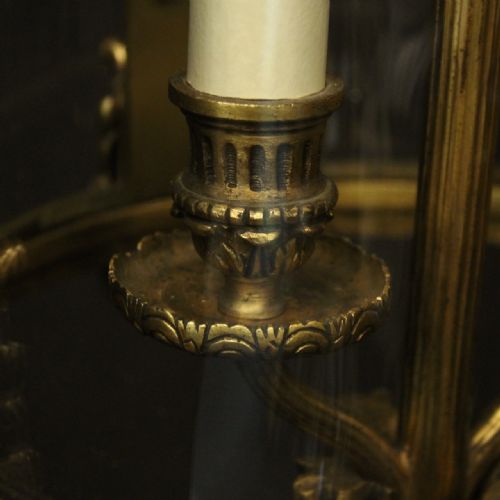 FRENCH 19TH CENTURY GILDED BRONZE CONVEX ANTIQUE HALL LANTERN - ADDITIONAL PHOTO 8
