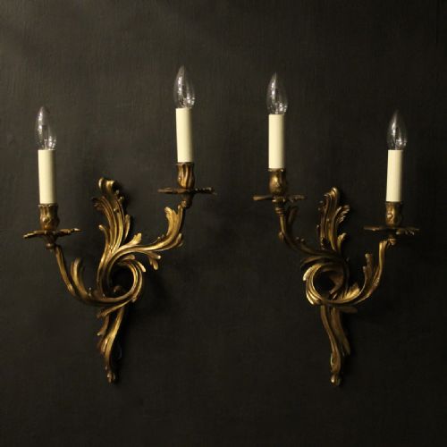 french pair of gilded bronze antique wall sconces - CATEGORY: ANTIQUE LIGHTING - DATED 19TH CENTURY