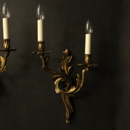 FRENCH PAIR OF GILDED BRONZE ANTIQUE WALL SCONCES - ADDITIONAL PHOTO 1