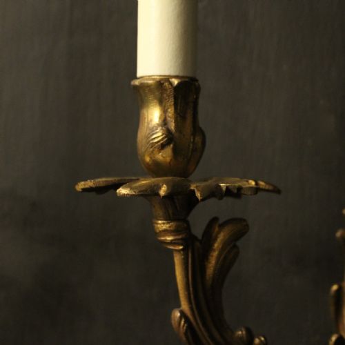 FRENCH PAIR OF GILDED BRONZE ANTIQUE WALL SCONCES - ADDITIONAL PHOTO 6