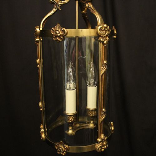FRENCH GILDED BRONZE ANTIQUE HALL LANTERN - ADDITIONAL PHOTO 1