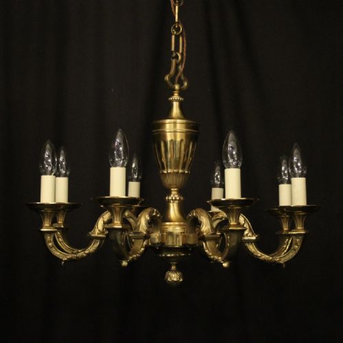 french gilded brass 8 light antique chandelier - CATEGORY: ANTIQUE LIGHTING - DATED 1930
