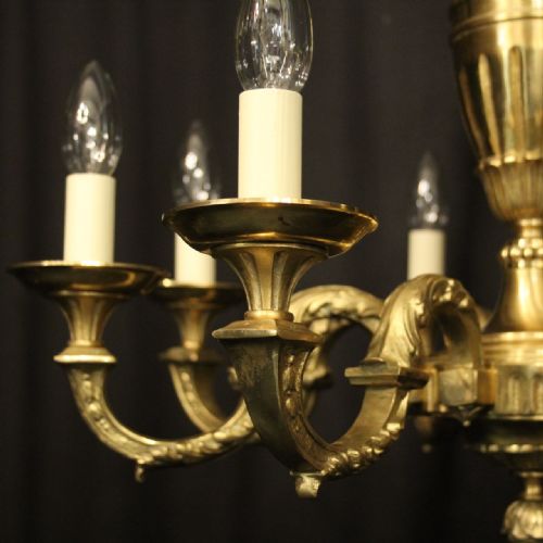 FRENCH GILDED BRASS 8 LIGHT ANTIQUE CHANDELIER - ADDITIONAL PHOTO 1