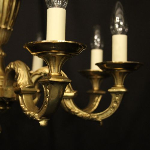 FRENCH GILDED BRASS 8 LIGHT ANTIQUE CHANDELIER - ADDITIONAL PHOTO 2