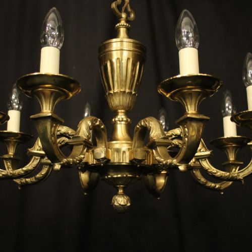 FRENCH GILDED BRASS 8 LIGHT ANTIQUE CHANDELIER - ADDITIONAL PHOTO 3
