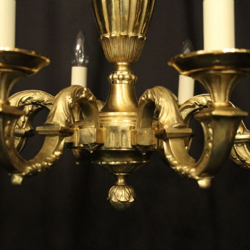 FRENCH GILDED BRASS 8 LIGHT ANTIQUE CHANDELIER - ADDITIONAL PHOTO 4