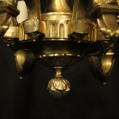FRENCH GILDED BRASS 8 LIGHT ANTIQUE CHANDELIER - ADDITIONAL PHOTO 5