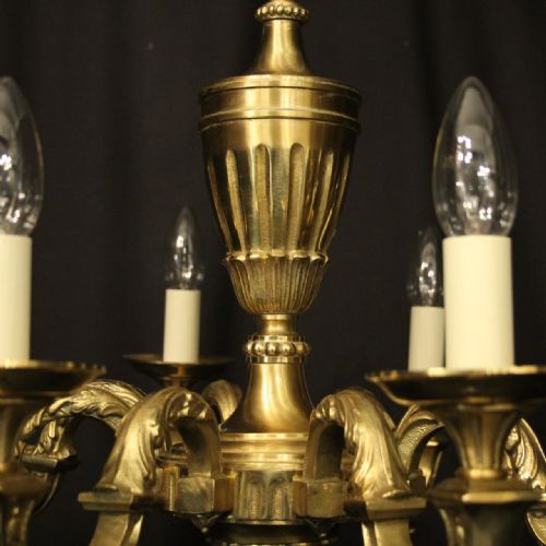 FRENCH GILDED BRASS 8 LIGHT ANTIQUE CHANDELIER - ADDITIONAL PHOTO 6