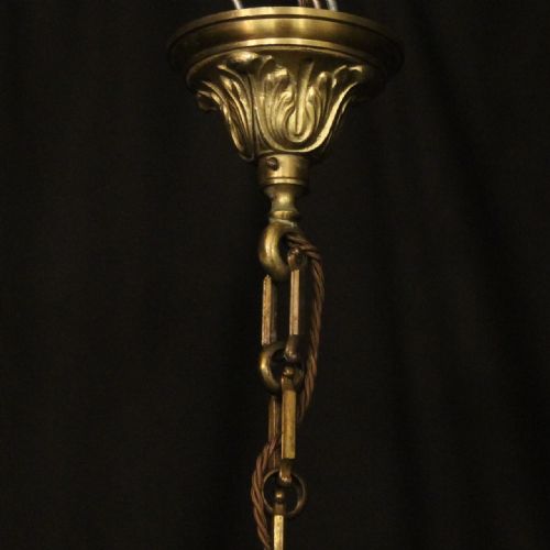 FRENCH GILDED BRASS 8 LIGHT ANTIQUE CHANDELIER - ADDITIONAL PHOTO 9