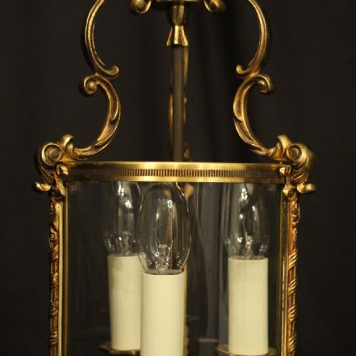 FRENCH GILDED TRIPLE LIGHT CONVEX HALL LANTERN - ADDITIONAL PHOTO 2