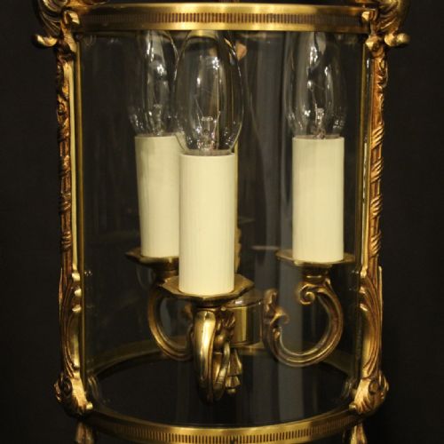 FRENCH GILDED TRIPLE LIGHT CONVEX HALL LANTERN - ADDITIONAL PHOTO 3