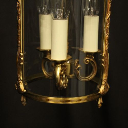 FRENCH GILDED TRIPLE LIGHT CONVEX HALL LANTERN - ADDITIONAL PHOTO 4