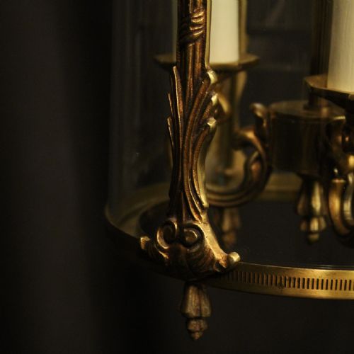 FRENCH GILDED TRIPLE LIGHT CONVEX HALL LANTERN - ADDITIONAL PHOTO 7