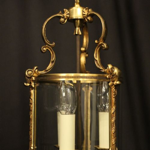 FRENCH GILDED TRIPLE LIGHT CONVEX HALL LANTERN - ADDITIONAL PHOTO 8