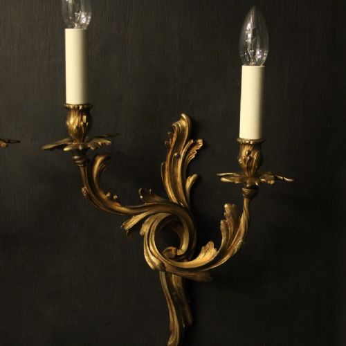FRENCH PAIR OF BRONZE ANTIQUE WALL SCONCES - ADDITIONAL PHOTO 1
