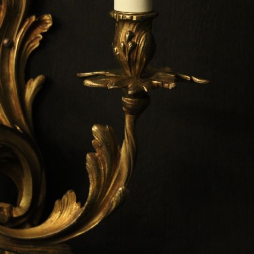 FRENCH PAIR OF BRONZE ANTIQUE WALL SCONCES - ADDITIONAL PHOTO 3