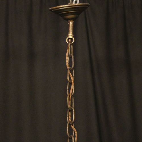 FRENCH BRASS TRIPLE LIGHT ANTIQUE HALL LANTERN - ADDITIONAL PHOTO 9