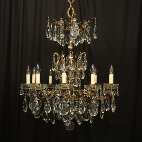 french gilded bronze crystal 10 light antique chandelier - CATEGORY: ANTIQUE LIGHTING - DATED 1920