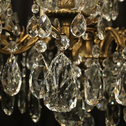 FRENCH GILDED BRONZE CRYSTAL 10 LIGHT ANTIQUE CHANDELIER - ADDITIONAL PHOTO 2