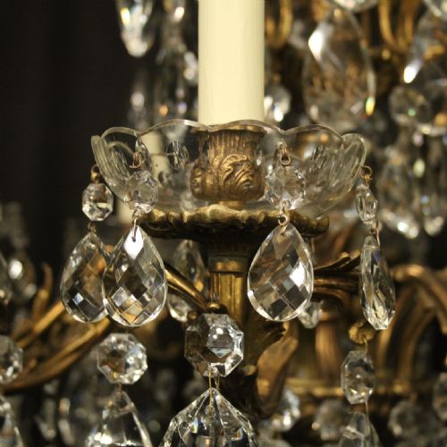 FRENCH GILDED BRONZE CRYSTAL 10 LIGHT ANTIQUE CHANDELIER - ADDITIONAL PHOTO 3