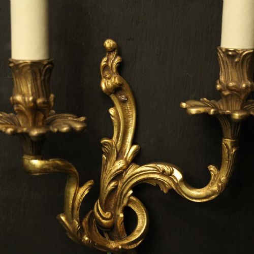FRENCH PAIR OF GILDED BRONZE ANTIQUE WALL LIGHTS - ADDITIONAL PHOTO 3