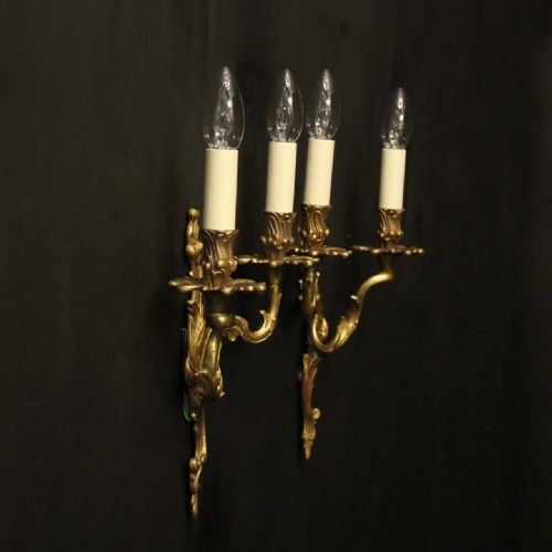 FRENCH PAIR OF GILDED BRONZE ANTIQUE WALL LIGHTS - ADDITIONAL PHOTO 9