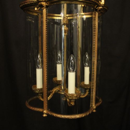 FRENCH GILDED BRONZE FOUR LIGHT ANTIQUE CONVEX LANTERN - ADDITIONAL PHOTO 2
