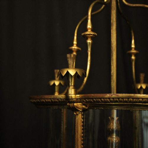 FRENCH GILDED BRONZE FOUR LIGHT ANTIQUE CONVEX LANTERN - ADDITIONAL PHOTO 4
