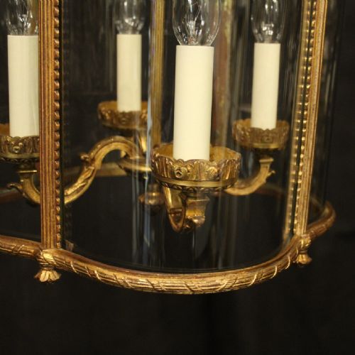 FRENCH GILDED BRONZE FOUR LIGHT ANTIQUE CONVEX LANTERN - ADDITIONAL PHOTO 5