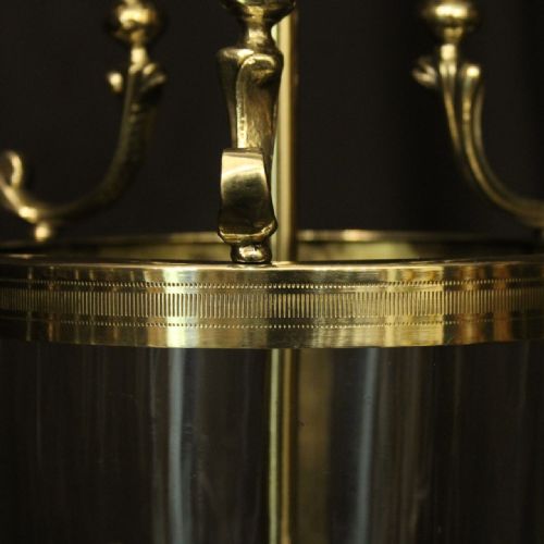 FRENCH BRASS TWIN LIGHT ANTIQUE CONVEX LANTERN - ADDITIONAL PHOTO 3