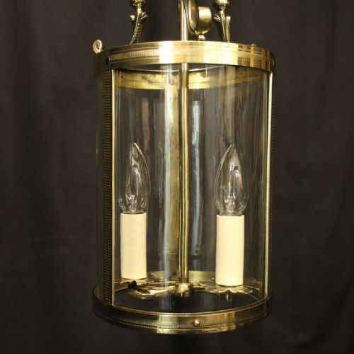 FRENCH BRASS TWIN LIGHT ANTIQUE CONVEX LANTERN - ADDITIONAL PHOTO 4