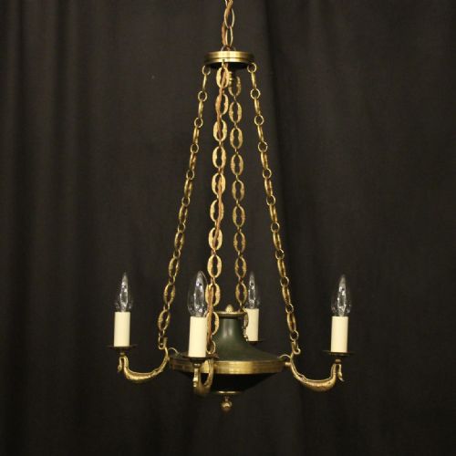 french gilded brass empire 4 light chandelier - CATEGORY: ANTIQUE LIGHTING - DATED 1920