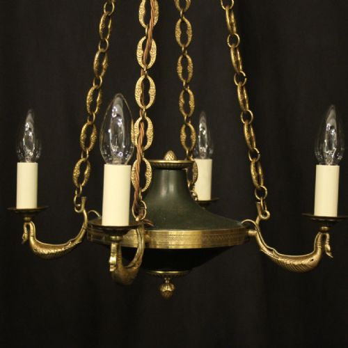 FRENCH GILDED BRASS EMPIRE 4 LIGHT CHANDELIER - ADDITIONAL PHOTO 1