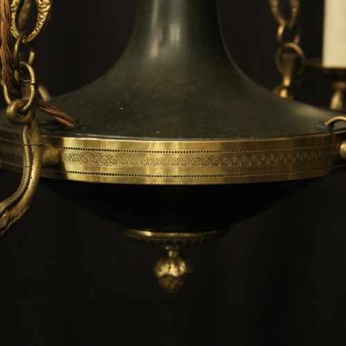 FRENCH GILDED BRASS EMPIRE 4 LIGHT CHANDELIER - ADDITIONAL PHOTO 5