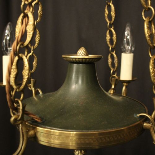 FRENCH GILDED BRASS EMPIRE 4 LIGHT CHANDELIER - ADDITIONAL PHOTO 7