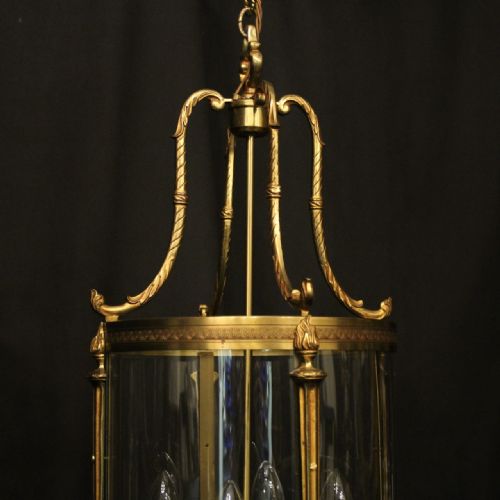 FRENCH GILDED BRONZE 4 LIGHT ANTIQUE HALL LANTERN - ADDITIONAL PHOTO 2