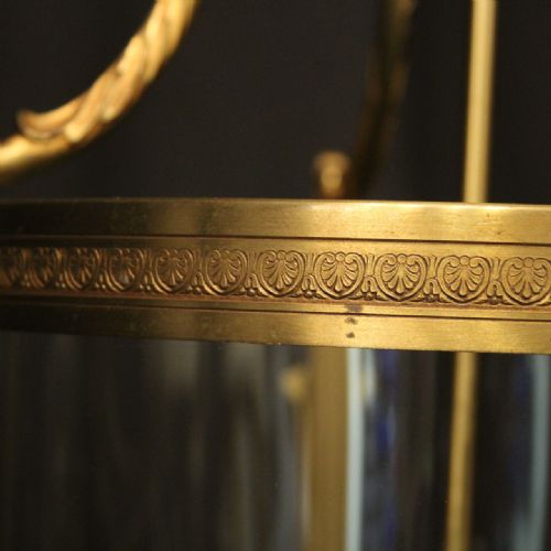 FRENCH GILDED BRONZE 4 LIGHT ANTIQUE HALL LANTERN - ADDITIONAL PHOTO 4