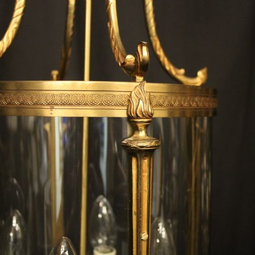 FRENCH GILDED BRONZE 4 LIGHT ANTIQUE HALL LANTERN - ADDITIONAL PHOTO 5