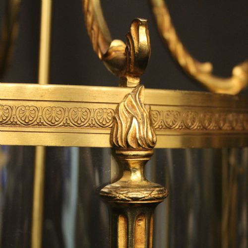 FRENCH GILDED BRONZE 4 LIGHT ANTIQUE HALL LANTERN - ADDITIONAL PHOTO 6