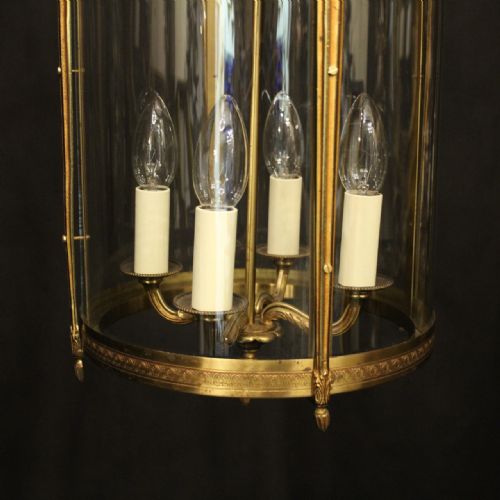 FRENCH GILDED BRONZE 4 LIGHT ANTIQUE HALL LANTERN - ADDITIONAL PHOTO 8