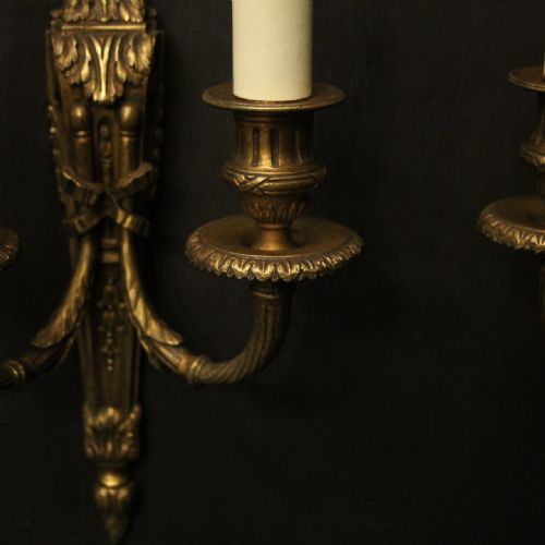 FRENCH PAIR OF GILDED BRONZE ANTIQUE WALL LIGHTS - ADDITIONAL PHOTO 4