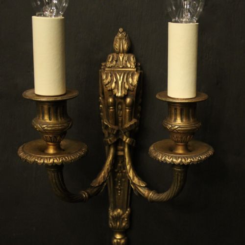 FRENCH PAIR OF GILDED BRONZE ANTIQUE WALL LIGHTS - ADDITIONAL PHOTO 5